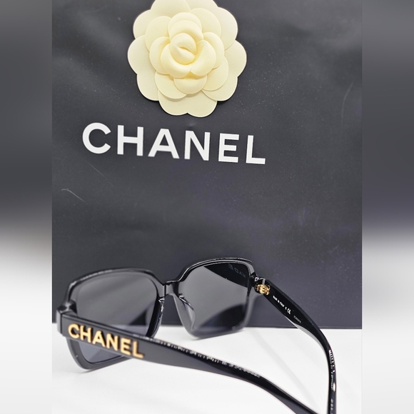 CHANEL BLACK SUNGLASSES CH5408A 622/S4 OVERSIZED GOLD LETTERS - Picture 7 of 16